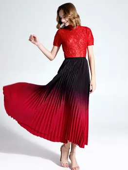 Летняя новая юбка-полукомбинезон градиентного цвета, длинная юбка с высокой талией, тонкая юбка-зонтик с большими качелями, плиссированная юбка для женщин