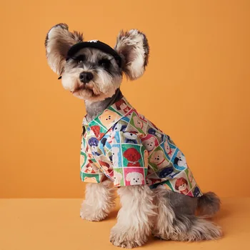Летняя одежда для собак, яркая рубашка для собак с милым принтом, Кошки, щенок Шнауцер Бишон, хлопок, удобная одежда для маленьких собак, костюм для домашних животных