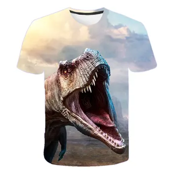 Летняя печать?Кавайный динозавр, футболка с мультяшными животными для мальчиков и девочек, модная футболка оверсайз с коротким рукавом и круглым вырезом