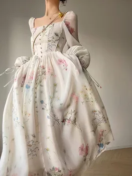 Лето 2023, Новое женское элегантное платье Миди с принтом для выпускного вечера, женская мода, французское Ретро, цельная принцесса
