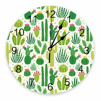 Листья кактуса Звезды Цветы Декоративные Круглые Настенные часы для растений Индивидуальный дизайн, Не Тикающие, Бесшумные Большие Настенные часы Для спален