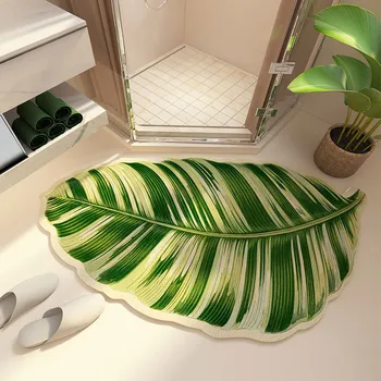 Маленький коврик из свежих зеленых листьев, стойкий к загрязнению диатомовыми водорослями, коврик для ухода за домом, нескользящий впитывающий коврик для ванной комнаты