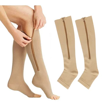 медицинские компрессионные чулки, спортивные длинные велосипедные носки, профессиональная поддержка ног на молнии, толстые женские носки