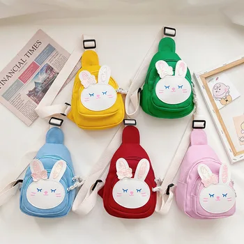 Милая детская нагрудная сумка с мультяшным кроликом; кошелек для мальчиков и девочек; повседневные холщовые сумки-мессенджеры; Детские Корейские сумки-портмоне для монет.