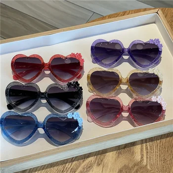 Милые детские солнцезащитные очки для девочек, цветные Прозрачные мультяшные очки для любви, Велосипедные очки для альпинизма на открытом воздухе, очки для мальчиков