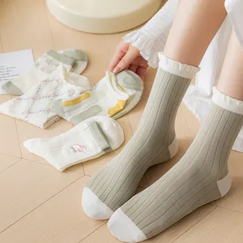 Милые носки для женщин 2023, весна-лето, новые носки с вышивкой, женские дышащие повседневные носки в японском стиле, тонкие сетчатые носки в японском стиле
