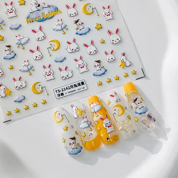 Милый кролик Луна Звезда мультфильм 5D наклейки для ногтей Клейкие украшения для ногтей Прекрасный кролик ноутбук телефон мультяшные наклейки для дневника