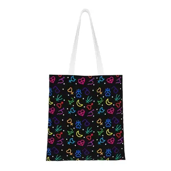 Модная сумка-тоут с радужными планетарными символами, многоразовая Матросская японская Седзе-манга, холщовая сумка для покупок, сумка для покупок