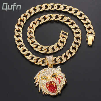 Модное ожерелье с подвеской в виде головы леопарда в стиле хип-хоп, голова льва, блестящие хрустальные украшения, кубинское ожерелье Miami Link, рок-аксессуары