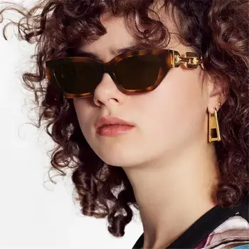Модные ретро Маленькие квадратные женские солнцезащитные очки с кошачьим глазом на ножке с цепочкой Cateye Роскошные солнцезащитные очки для дам Велосипедные оттенки солнцезащитных очков