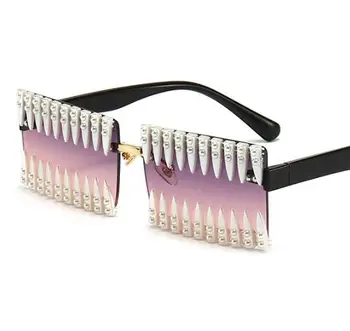 Модные Солнцезащитные очки с бриллиантами в прямоугольной оправе, Женские очки с заклепками, ретро Женские Солнцезащитные очки для вечеринок, Oculos De Sol
