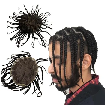 Монгольские натуральные волосы, 8x10 Косичек, кружевные узлы, Полный кружевной парик для черных мужчин