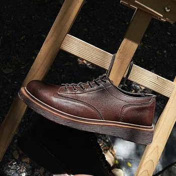 Мужская повседневная обувь с круглым носком, офисная мужская обувь из натуральной кожи, удобная дышащая мужская обувь на шнуровке, классическая официальная обувь
