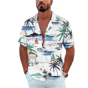 Мужская рубашка, футболки с принтом морских обитателей, Гавайская рубашка в стиле пляжного отдыха, однобортная рубашка с лацканами, топы с короткими рукавами для отдыха
