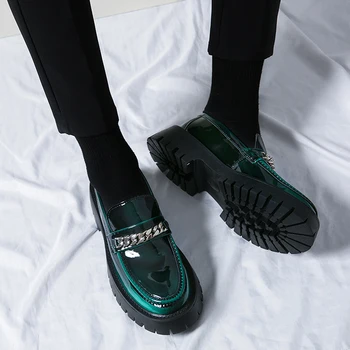 Мужская Черная Кожаная обувь, Япония, Харадзюку, Корейская мода, Деловая Свадебная Кожаная обувь, Мужская Повседневная кожаная обувь на платформе с высокой подошвой.
