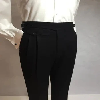Мужские брюки Черные Мужские Классические офисные Твидовые костюмные брюки Джентльменского делового Ретро-кроя Повседневные Свадебные Длинные брюки Мужские брюки 2022