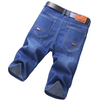 Мужские джинсовые шорты 2021 Лето, Новый стиль, Тонкие эластичные облегающие Короткие джинсы, мужская брендовая одежда синего цвета