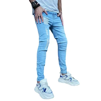 Мужские джинсы Рваные стрейчевые узкие джинсы Весна осень в стиле хип-хоп, узкие брюки