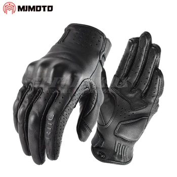 Мужские дышащие водонепроницаемые зимние перчатки для мотокросса с сенсорным экраном, Винтажные Кожаные мотоциклетные перчатки, мотоциклетные перчатки на весь палец