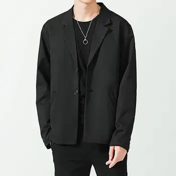 Мужской блейзер, стильный деловой повседневный пиджак, Блейзер, Однобортный однотонный летний пиджак с карманами на лацканах, куртка для повседневной носки, куртка