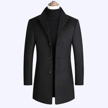 Мужской костюм, пальто, осень-зима, новый бушлат, простое модное пальто для отдыха, однотонное модное пальто для отдыха средней длины