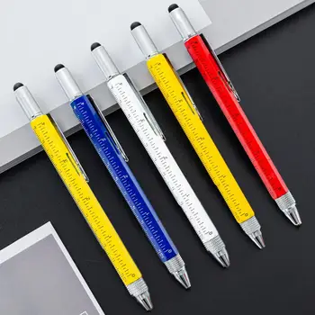Мультитул Ручка 6 В 1 Портативный металлический Износостойкий технический инструмент Ручка Масштабируемая Емкостная ручка Металлическая Шариковая ручка для офиса