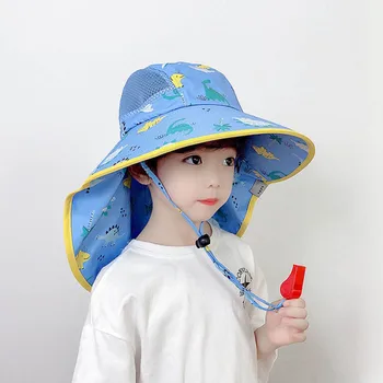 Мультяшные детские пляжные шляпы от солнца с защитой от ультрафиолета для мальчиков и девочек, хлопковая летняя панама с широкими полями, шали для детей, Рыбацкие шляпы
