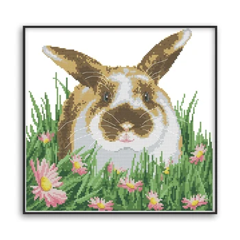 Набор для вышивки крестом Joy Sunday с кроликом и цветочным узором, Набор для вышивания 