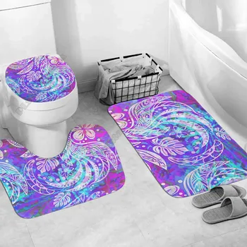 Набор для полинезийского дома - Набор для ванной комнаты Polynesian Sun Splash Tie Dye с 3D принтом, коврик для ванной, крышка для унитаза, набор ковриков для ванной