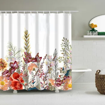 Набор занавесок для душа с розами Для рисования растений Занавески для ванной из полиэстера с крючками 3D Печать Домашний декор Экраны для ванны