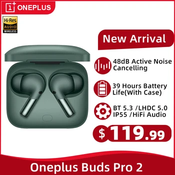 Наушники Oneplus Buds Pro 2 TWS 48 дБ С активным шумоподавлением Проводные наушники с 3 микрофонами 39 Часов автономной работы IP55 Для 11