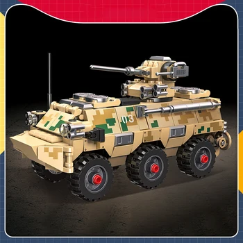 Новая детская модель военной бронированной машины с украшениями, интеллектуальная комбинация игрушек-конструкторов из мелких частиц 