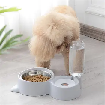 Новая нескользящая миска для собак 2 В 1 из нержавеющей стали, автоматический дозатор воды, кормушка для домашних собак, Поилка для кошек, Милый контейнер для корма для домашних животных