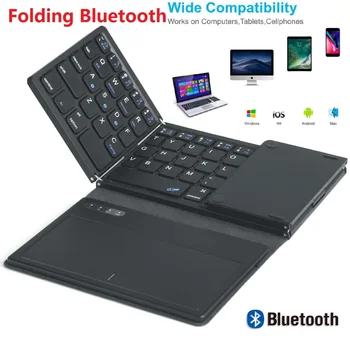 Новая портативная Мини-клавиатура Bluetooth с тремя складываниями, Беспроводная Складная клавиатура с сенсорной панелью для телефона IOS, Android, планшета Windows ipad