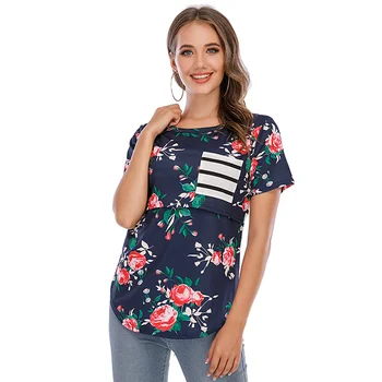 Новая футболка для беременных и кормящих женщин, летние повседневные топы с цветочным рисунком для кормящих, модная женская одежда
