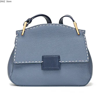 Новая шикарная популярная у блоггеров женская сумка через плечо из 100% воловьей кожи, однотонная дизайнерская женская сумка через плечо, вместительная
