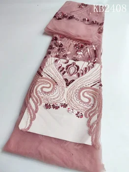 Новейшие кружевные ткани класса люкс Sequence, высококачественный Нигерийский текстиль с вышивкой, бисер, ткани 5 ярдов для свадебных платьев KB2408