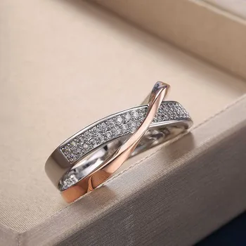 Новые классические Обручальные кольца 2022 года для женщин, модные двухцветные X-образные кольца с крестом, Ослепительное кольцо с фианитами, женские украшения для помолвки