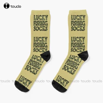 Новые носки Lucky Fishing, Носки с камуфляжной надписью, мужские носки, Персонализированные Носки для взрослых Унисекс на заказ, Популярные Подарки
