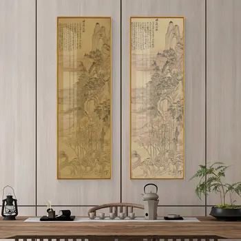 Новый китайский стиль Печать на холсте Пейзажи Каллиграфия Настенная картина Живопись Плакат Искусство Гостиная Чайная Веранда Домашний декор