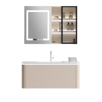 Новый Комбинированный шкаф для ванной комнаты в кремовом стиле, встроенная Керамическая раковина, Современный Простой умывальник для умывания лица, Шкафчик для умывания, Умывальник
