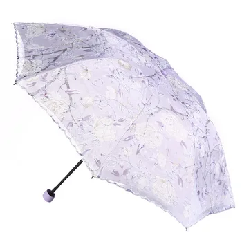Новый Свежий Кружевной Складной зонтик Принцессы с цветочной вышивкой, Летний Открытый Портативный Складной Зонт с солнцезащитным кремом и защитой от ультрафиолета
