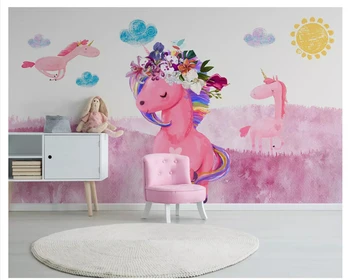 обои beibehang в скандинавском современном минималистичном стиле с ручной росписью розового единорога для детской комнаты, обои papel de parede 3d