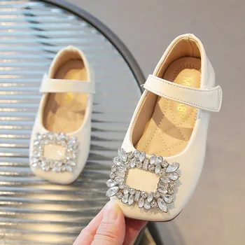 Обувь Мэри Джейн с квадратными кристаллами для девочек, детская обувь на плоской подошве, детская кожаная обувь для маленьких принцесс, обувь для вечеринок, 146L