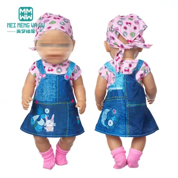 Одежда для куклы, джинсовый костюм с юбкой на ремешке, 17 дюймов 43 см, детская игрушка, аксессуары для новорожденных кукол