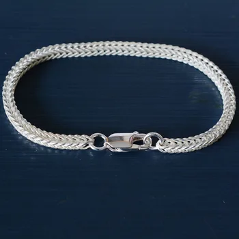 Ожерелье из стерлингового серебра 925 пробы с квадратной цепочкой из лисьего хвоста для женщин и мужчин