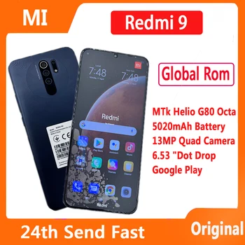 Оригинальный смартфон Xiaomi Redmi 9 MTk Helio G80 Octa 5020mAh 13-Мегапиксельная четырехъядерная камера 6,53 