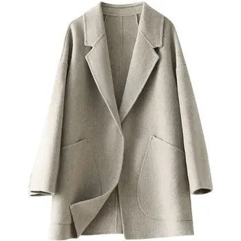 Осенне-зимнее новое шерстяное пальто женское среднего однотонного цвета реглан, утолщающее повседневное шерстяное пальто, свободные Карманы большого размера