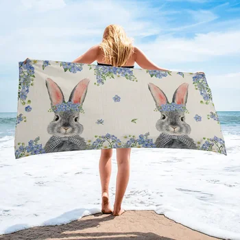 Пасхальный Кролик Банное Полотенце с Синим цветком Для плавания Банное Полотенце Аксессуары для ванной Комнаты Пляжное полотенце из Микрофибры Коврик для Йоги