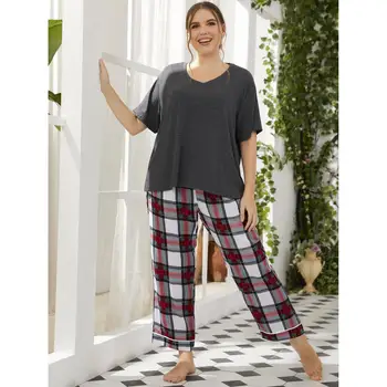Пижамный комплект GOVOC в Европе и Америке, женские брюки с коротким рукавом, распродажа одежды летнего сезона 2023, 2036M-Plaid